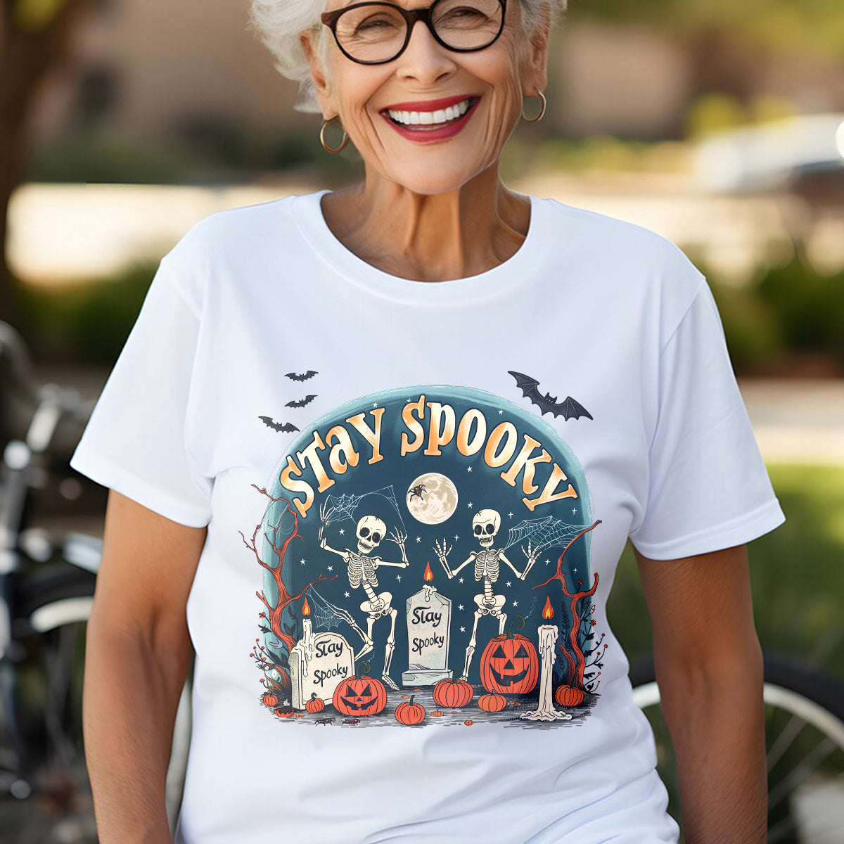 Teesdily | Skeleton Halloween Shirt, Stay Spooky Shirt, Dancing Skeleton Shirt, Retro Halloween Spooky Season Sweatshirt Hoodie Mug
