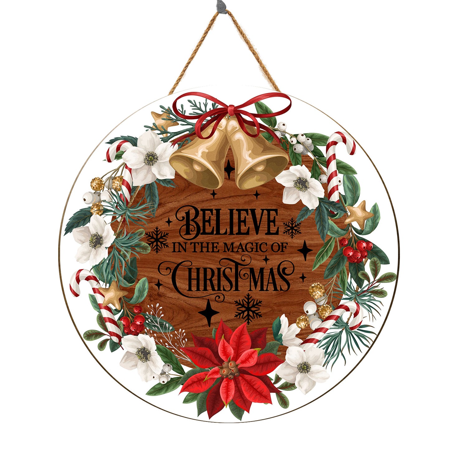 Teesdily | Christmas Positive Slogan Christmas Wreath Wood Sign Door Decoration Happy Christmas's Day Holiday Gift Idea Office Decor