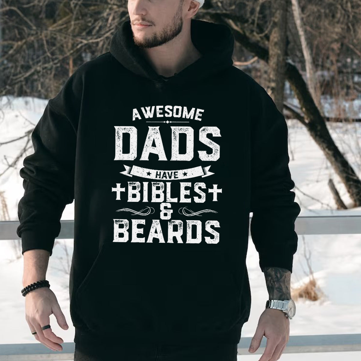 Teesdily | Awesome Dad Have Bibles And Beards Shirt Father's Day Gift, Jesus Lovers, Beards Man Tee, Christian Gifts, Daddy Tee Sweatshirt Hoodie Mug