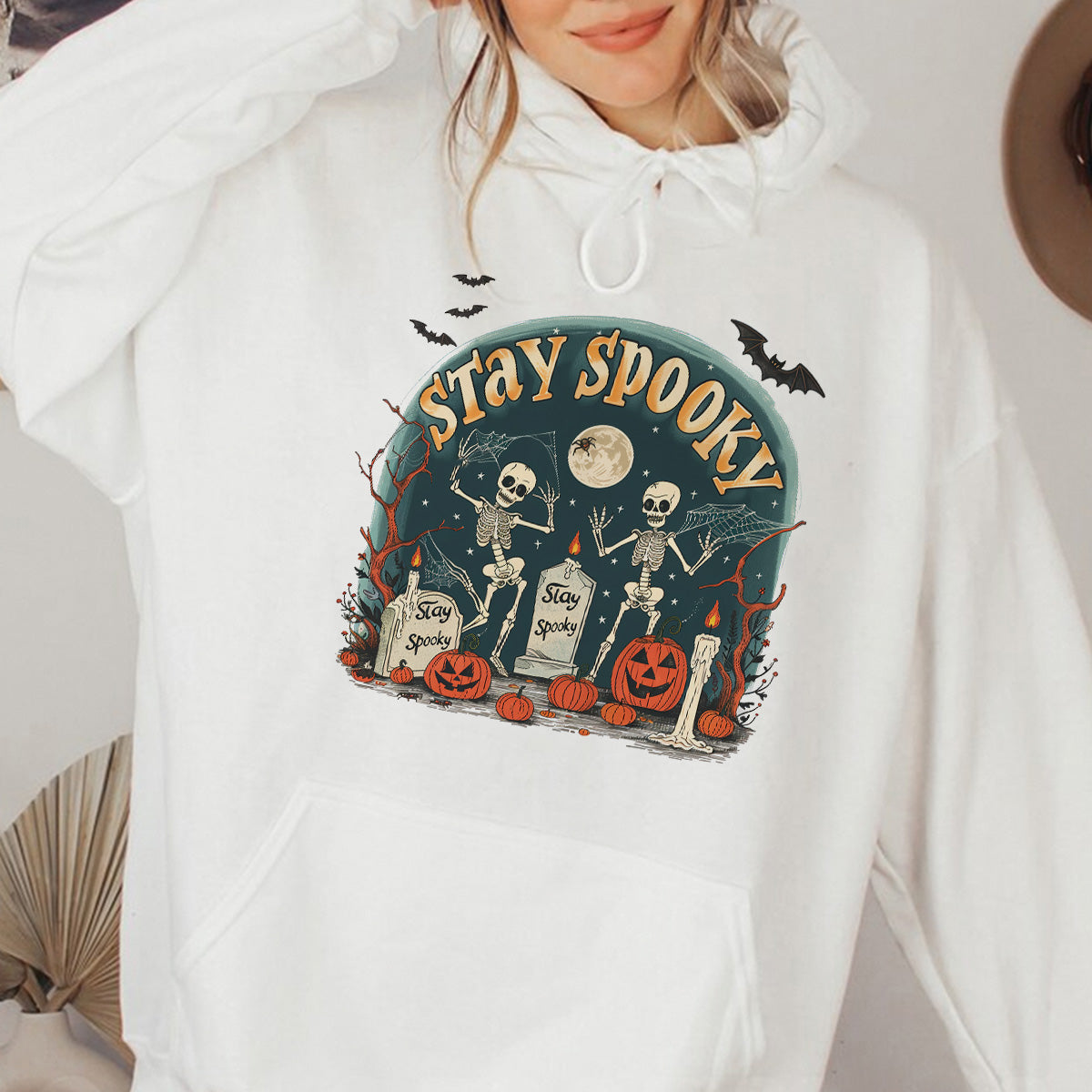 Teesdily | Skeleton Halloween Shirt, Stay Spooky Shirt, Dancing Skeleton Shirt, Retro Halloween Spooky Season Sweatshirt Hoodie Mug