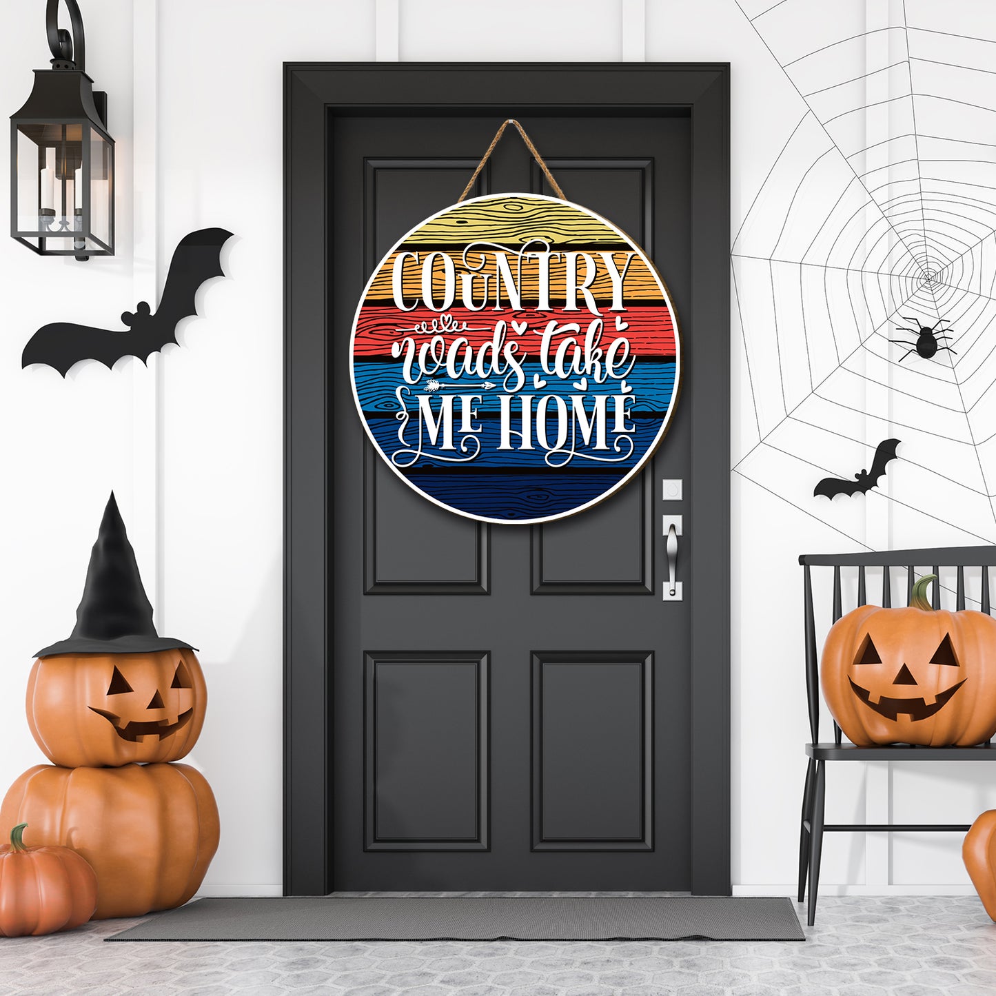 Teesdily | Thanksgiving Front Door Sign, Country Roads Take Me Home Vintage Hanging Sign, Thanksgiving Harvest Day Home Decor, Farmhouse Door Sign