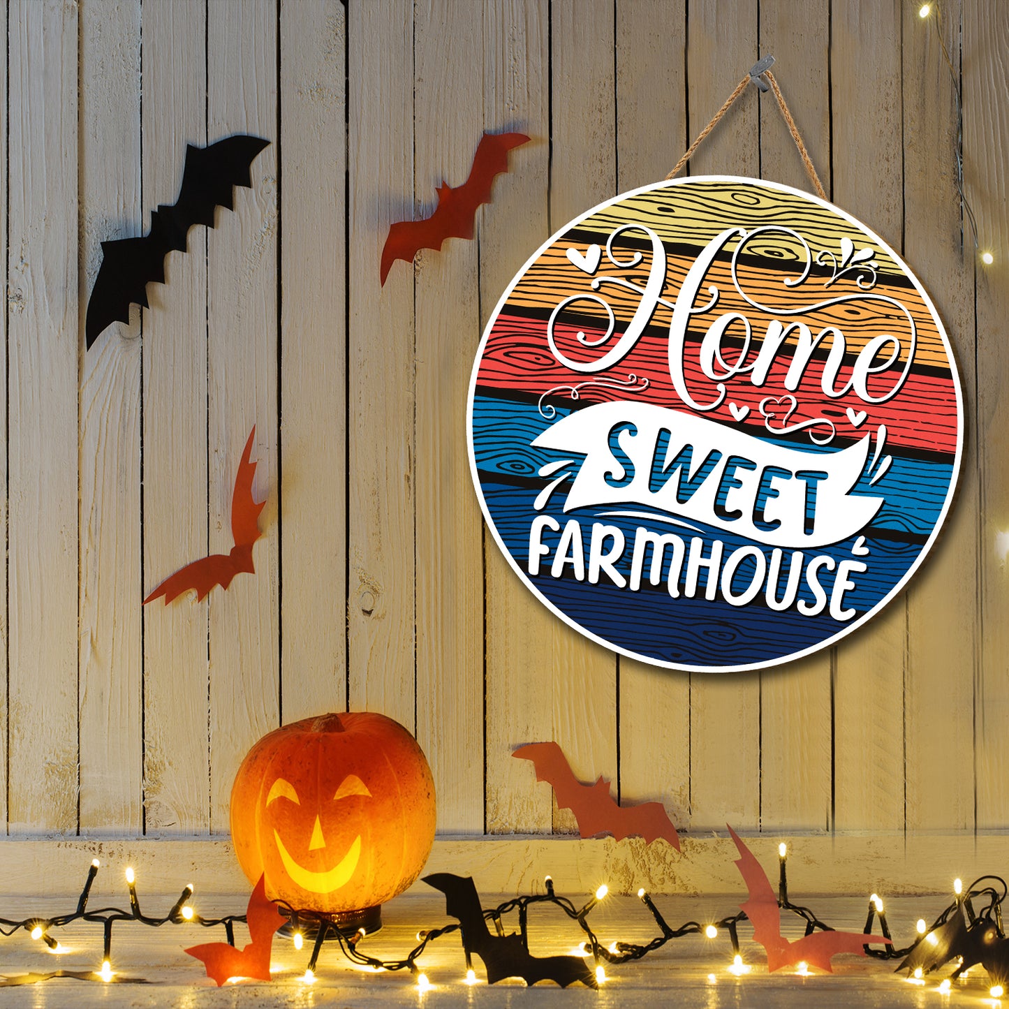 Teesdily | Thanksgiving Round Home Sign, Home Sweet Farmhouse Vintage Welcome Wood Sign, Farm Wood Signs Home Decor, Farmhouse Porch Decoration
