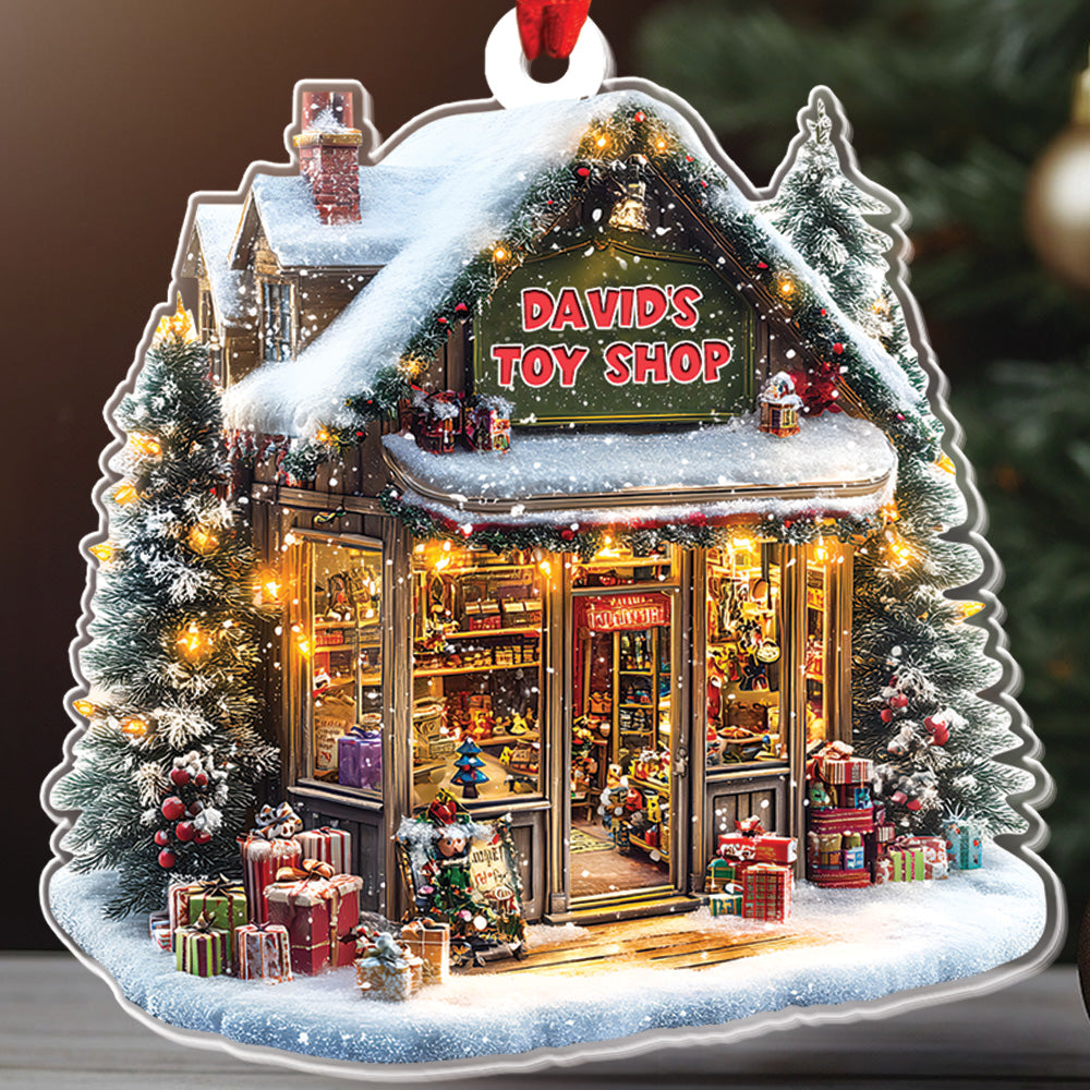 Teesdily | Customized Kid Toy Shop Ornament Christmas, Children Toy Store 2D Acrylic Ornament, Christmas Ornament Decor Gift