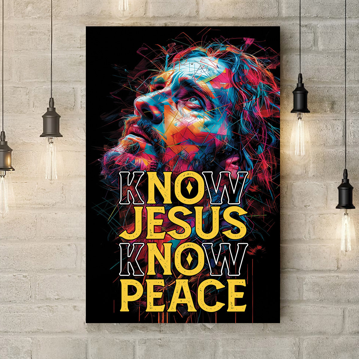 Teesdily | Jesus Portrait Art Poster, Know Jesus Know Peace Canvas Art, God Jesus Multicolor Art Posters, Religious Home Decor Gifts