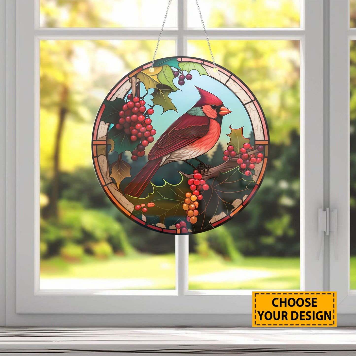 Teesdily | Cardinal Bird Customized Stained Glass Design, Cardinal Bird Lovers, Jesus Lovers, Home Decoration, Window Hanging Acrylic Ornament