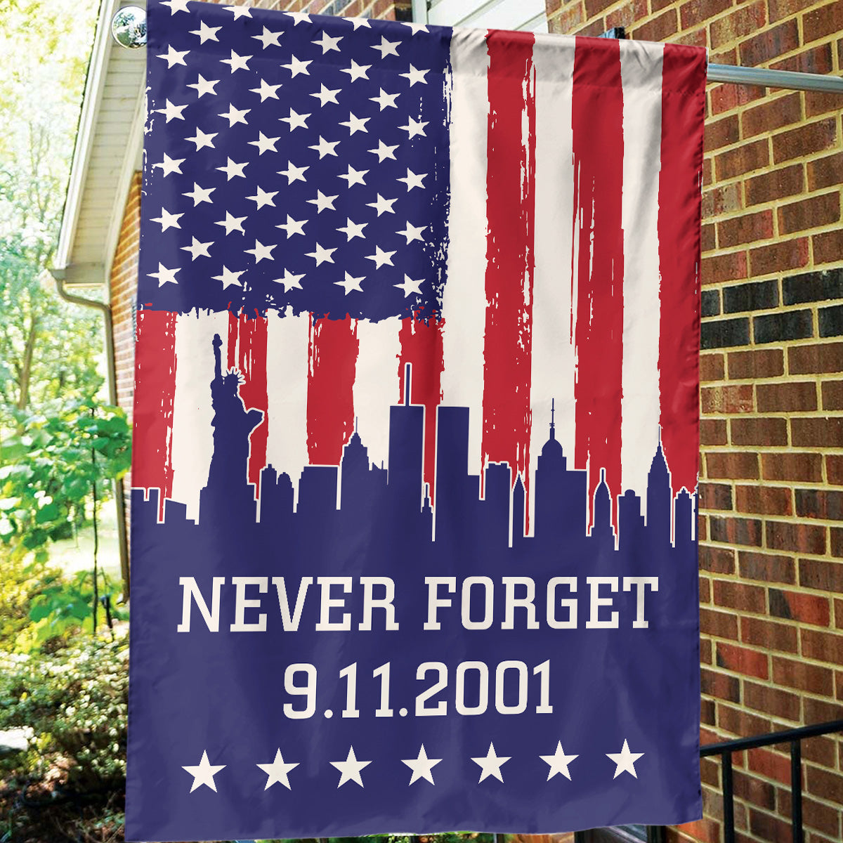 Teesdily | 11 September Day American Flag Yard Decor, 911 Never Forget House Flag, Indoor Decoration House Banner, Memorial Day Patriot Gifts