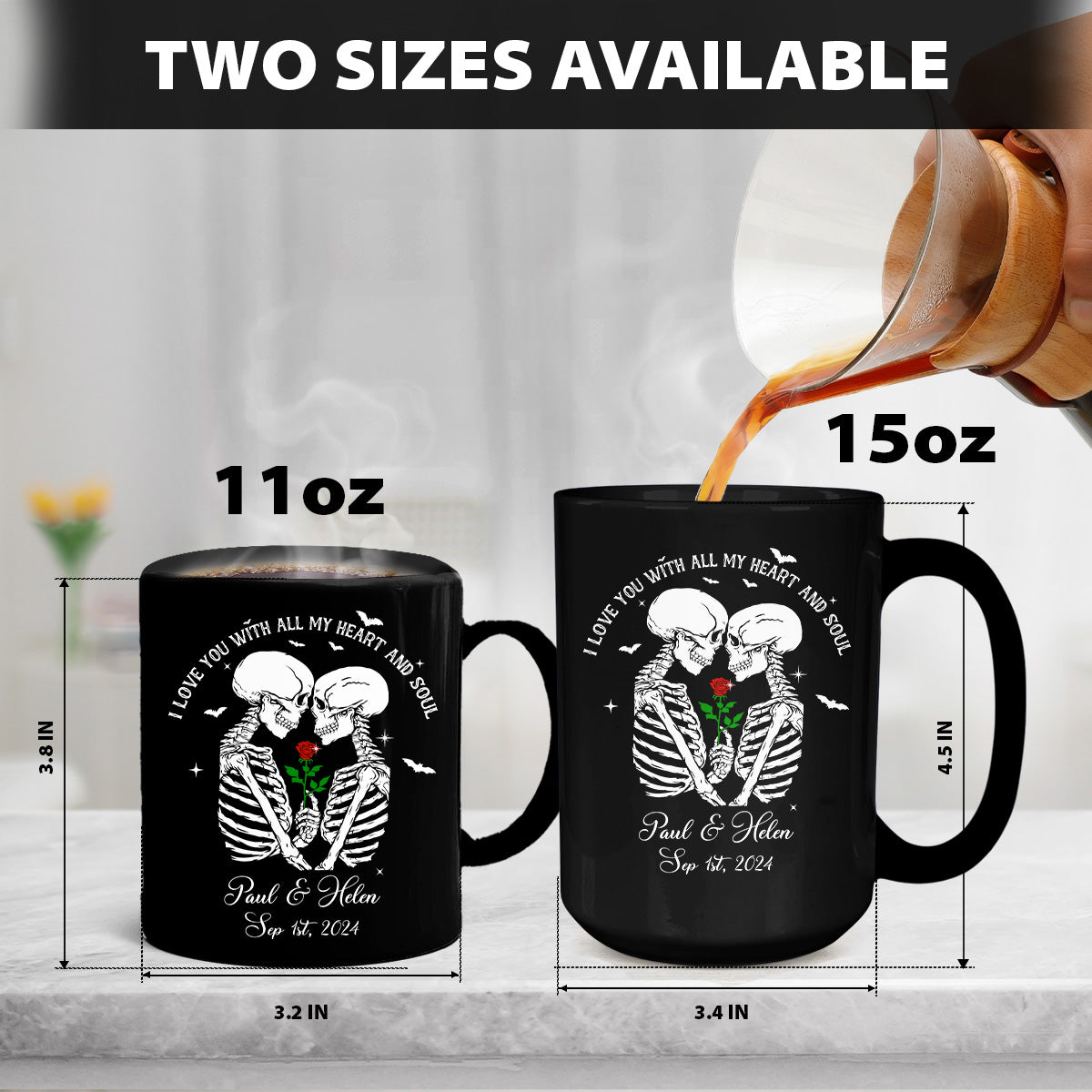 Teesdily | Customized Skull Couple Halloween Shirt, I Love You With All My Heart And Soul Sweatshirt Hoodie Mug, Couple Skull T-shirt, Halloween Gift