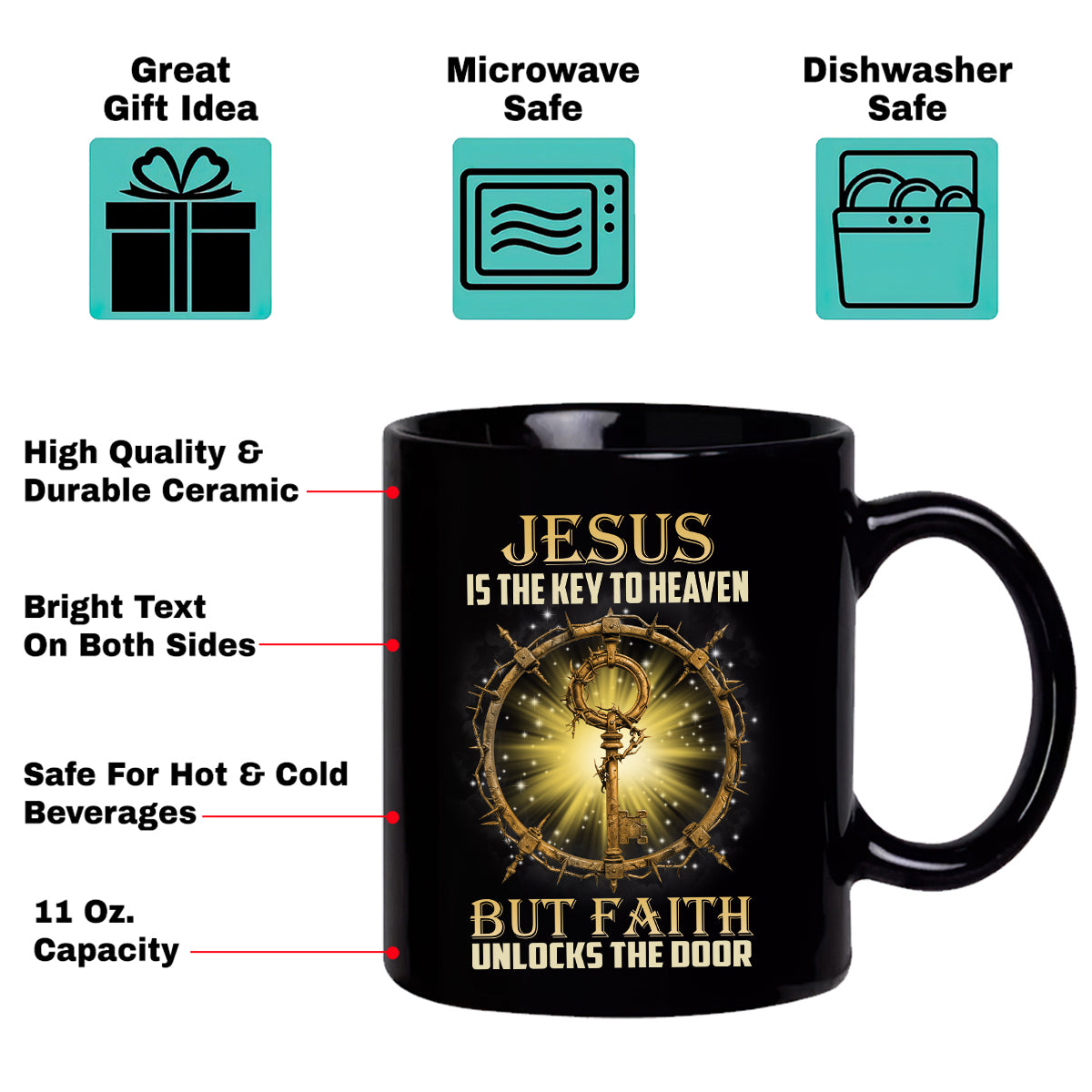 Teesdily | Jesus Christ Shirt, Jesus Is The Key To Heaven Shirt, Christian Crown Shirt, Religious Gifts Unisex Tshirt Hoodie Sweatshirt Mug