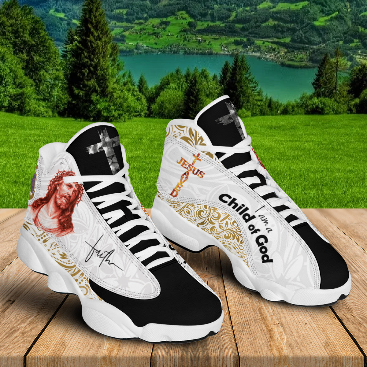 Teesdily | Jesus Saves Basketball Shoes, God Faith Child Of God Basketball Shoes, God Believer Gifts, Religious Street Footwear Unisex Basketball Shoes With Thick Soles