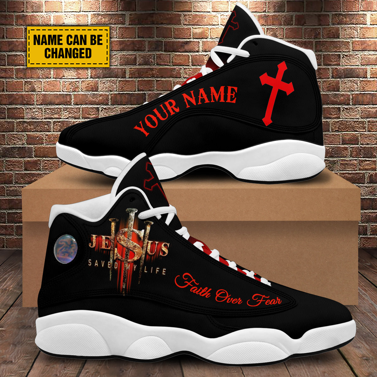 Teesdily | Personalized Jesus Saved My Life Faith Basketball Shoes, God Lover Religious Gifts Men And Women Basketball Shoes With Thick Soles