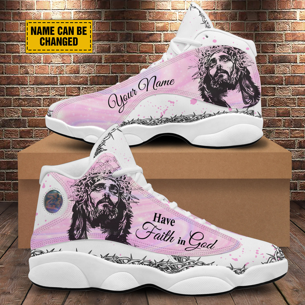 Teesdily | Personalized Have Faith In God Pink Jesus Basketball Shoes, God Lover Religious Gifts Men And Women Basketball Shoes With Thick Soles
