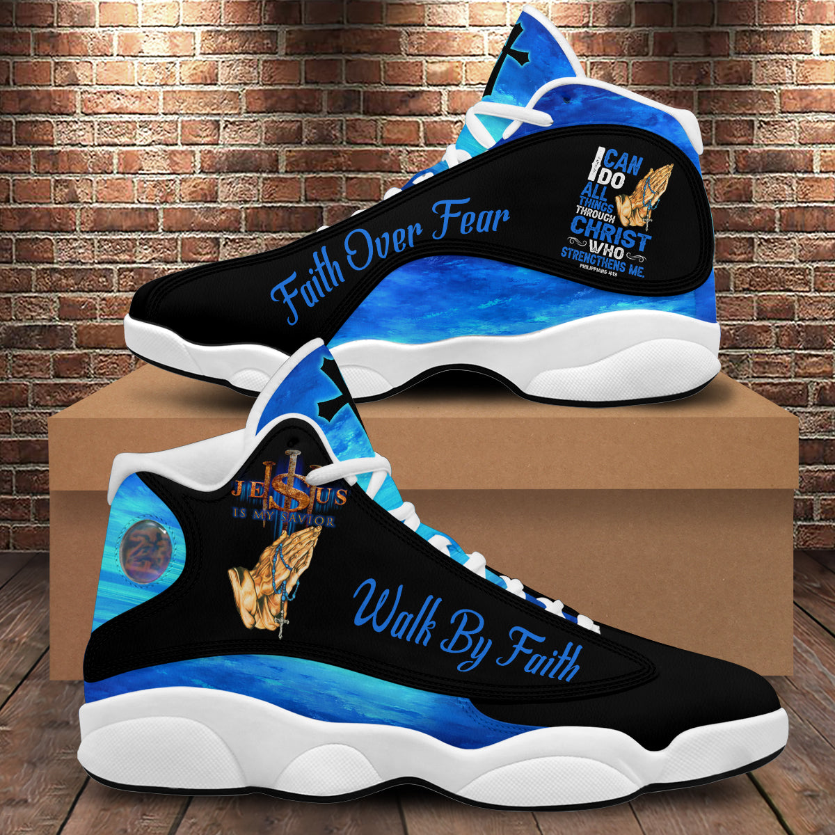 Teesdily | Walk By Faith, Jesus Is My Savior, I Can Do All Things Jesus Basketball Shoes, God Lover Religious Gifts Men And Women Basketball Shoes With Thick Soles