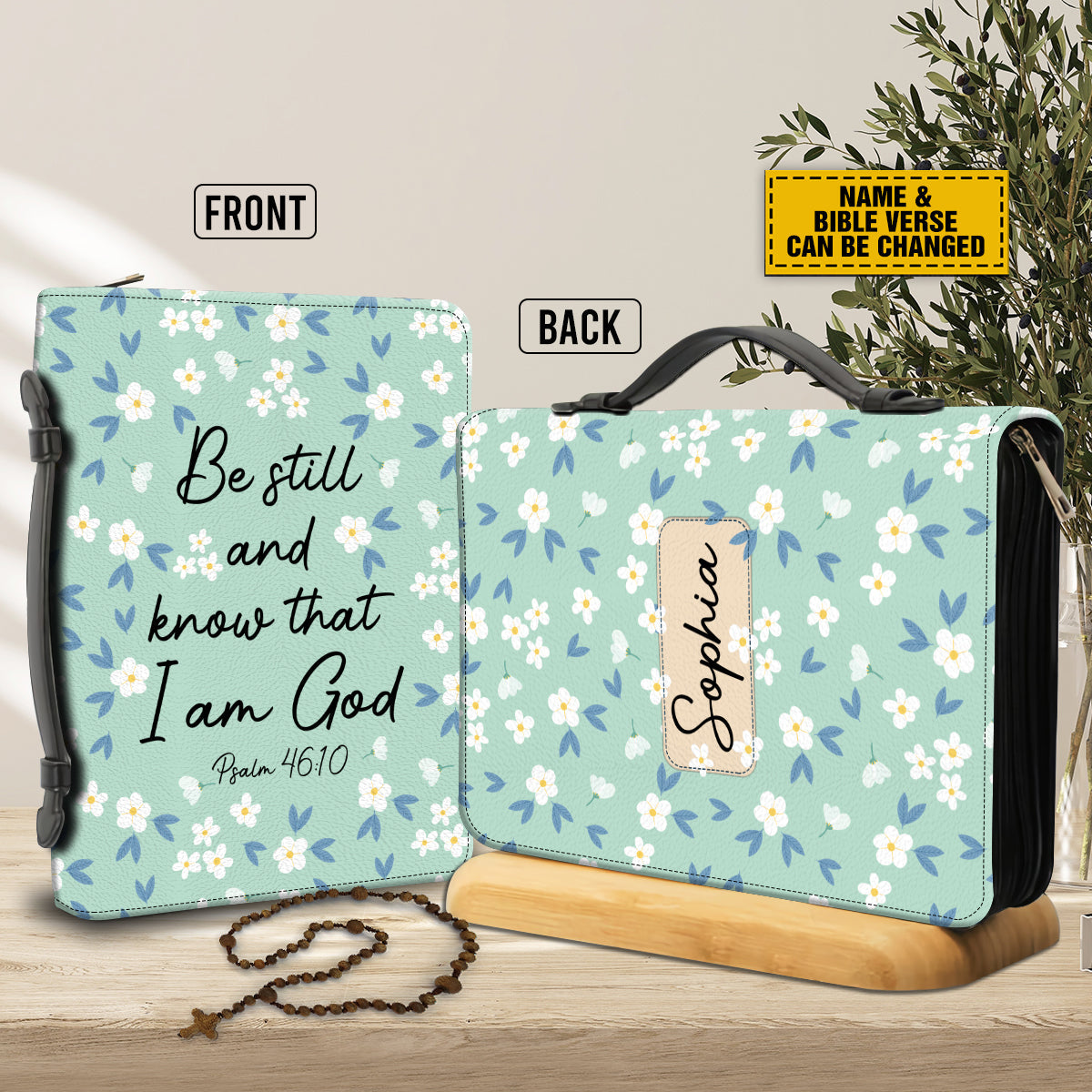 Teesdily | Personalized Be Still And Know That I Am God Bible Cover, Psalm 46:10 Quotes Bible Case, Daisies Pattern Bible Study, Jesus Lover Gifts Handmade Bible Cover Case With Handle M-2XL