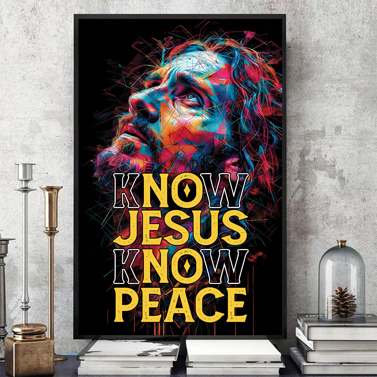 Teesdily | Jesus Portrait Art Poster, Know Jesus Know Peace Canvas Art, God Jesus Multicolor Art Posters, Religious Home Decor Gifts