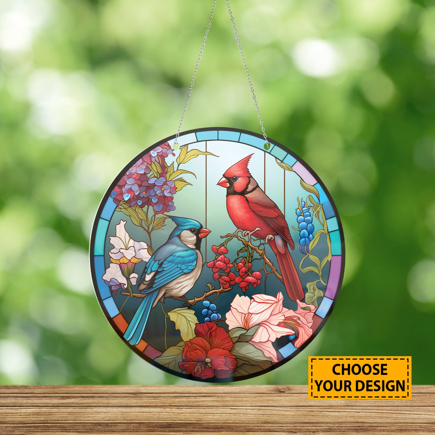 Teesdily | Cardinal Bird Customized Stained Glass Design, Cardinal Bird Lovers, Jesus Lovers, Home Decoration, Window Hanging Acrylic Ornament