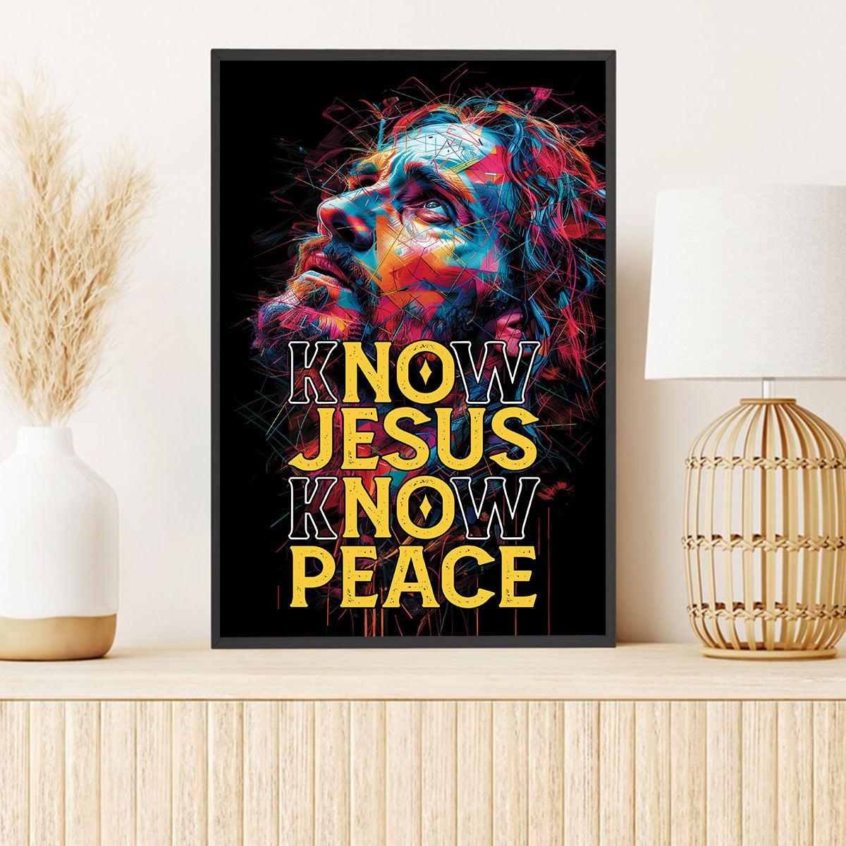Teesdily | Jesus Portrait Art Poster, Know Jesus Know Peace Canvas Art, God Jesus Multicolor Art Posters, Religious Home Decor Gifts