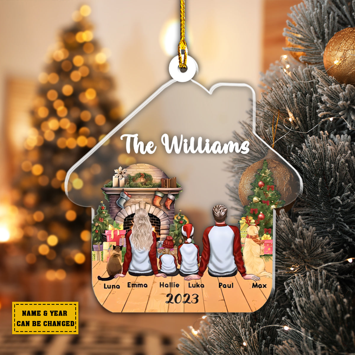 Teesdily | Customized Name Christmas Family Member Ornament Family Tree Decoration Christmas Vacation Home Decor Personalized Gifts