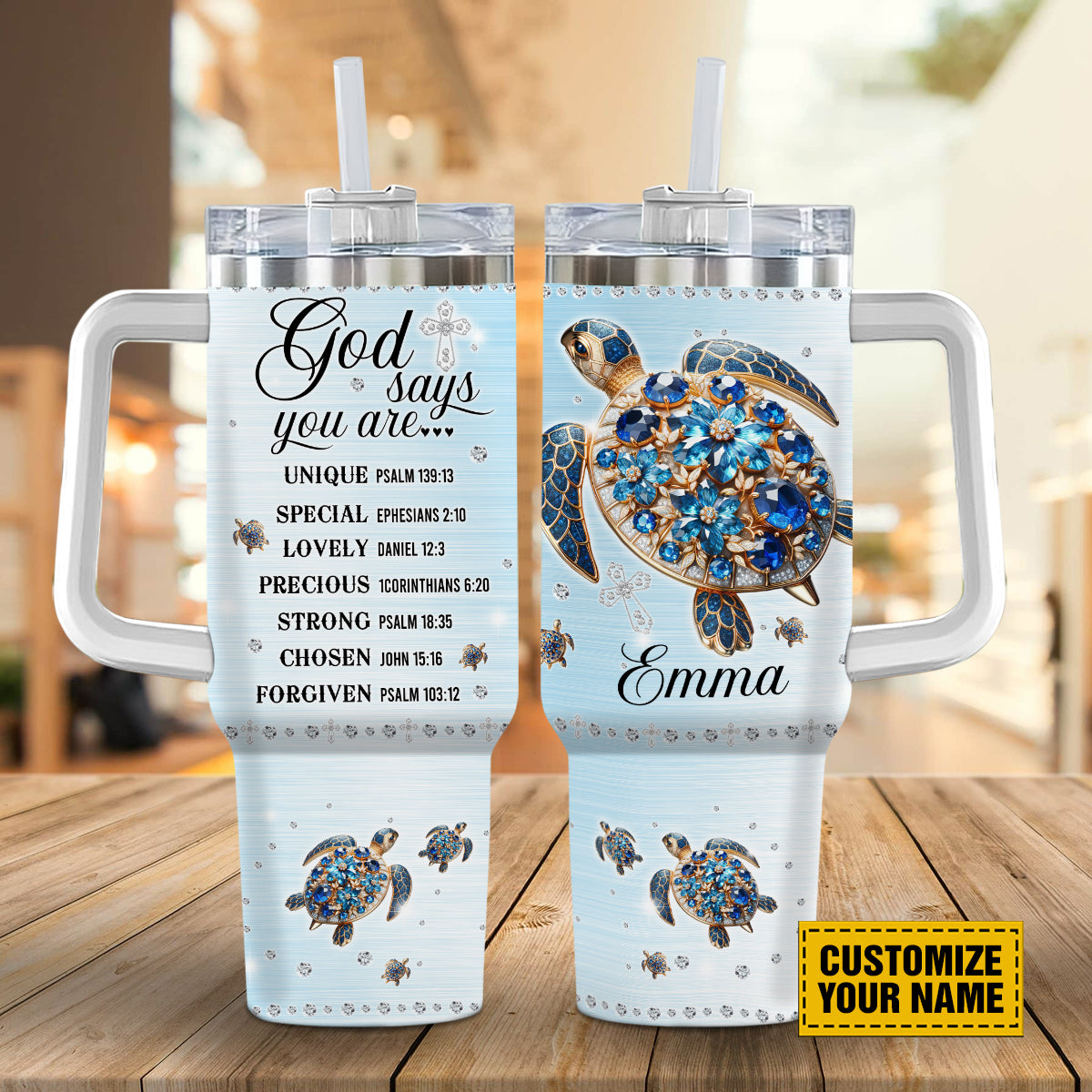 Teesdily | Turtle Jewelry Personalized Tumbler, Turtle God Says You Are Insulated Tumbler, God Bible Verse, Christian Gifts 40oz Tumbler