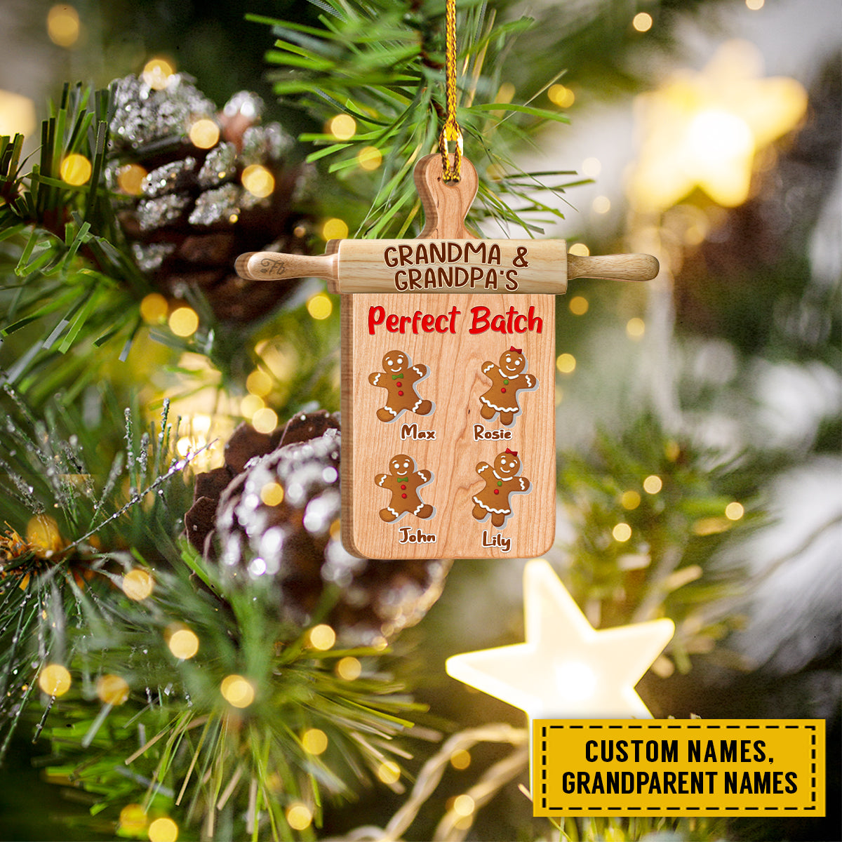 Teesdily | Grandma And Grandpa Perfect Batch Custom Grandkids Name Ornament Cute Gingerbread Cookie Car Ornament Grandparent Cooking Lover Gifts