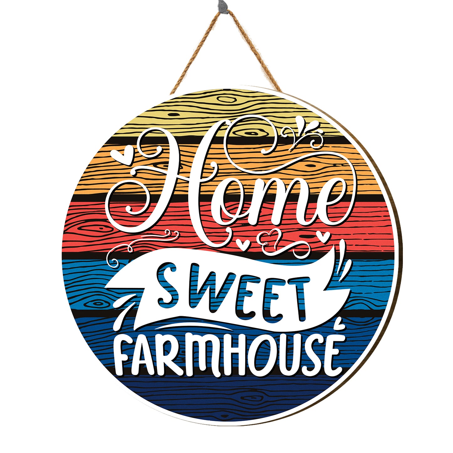 Teesdily | Thanksgiving Round Home Sign, Home Sweet Farmhouse Vintage Welcome Wood Sign, Farm Wood Signs Home Decor, Farmhouse Porch Decoration