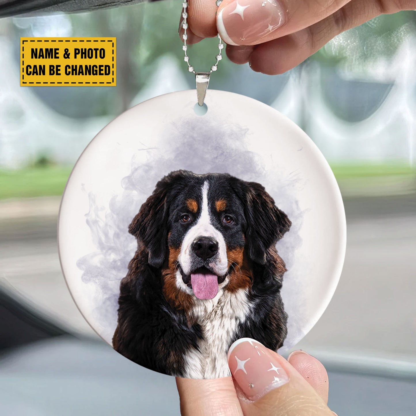 Teesdily | Personalized Photo Pet Memorial Ornament Car Hanger, Dog And Cat Watercolor Ornament, Gift For Dog Lovers, Christmas Tree Hanging