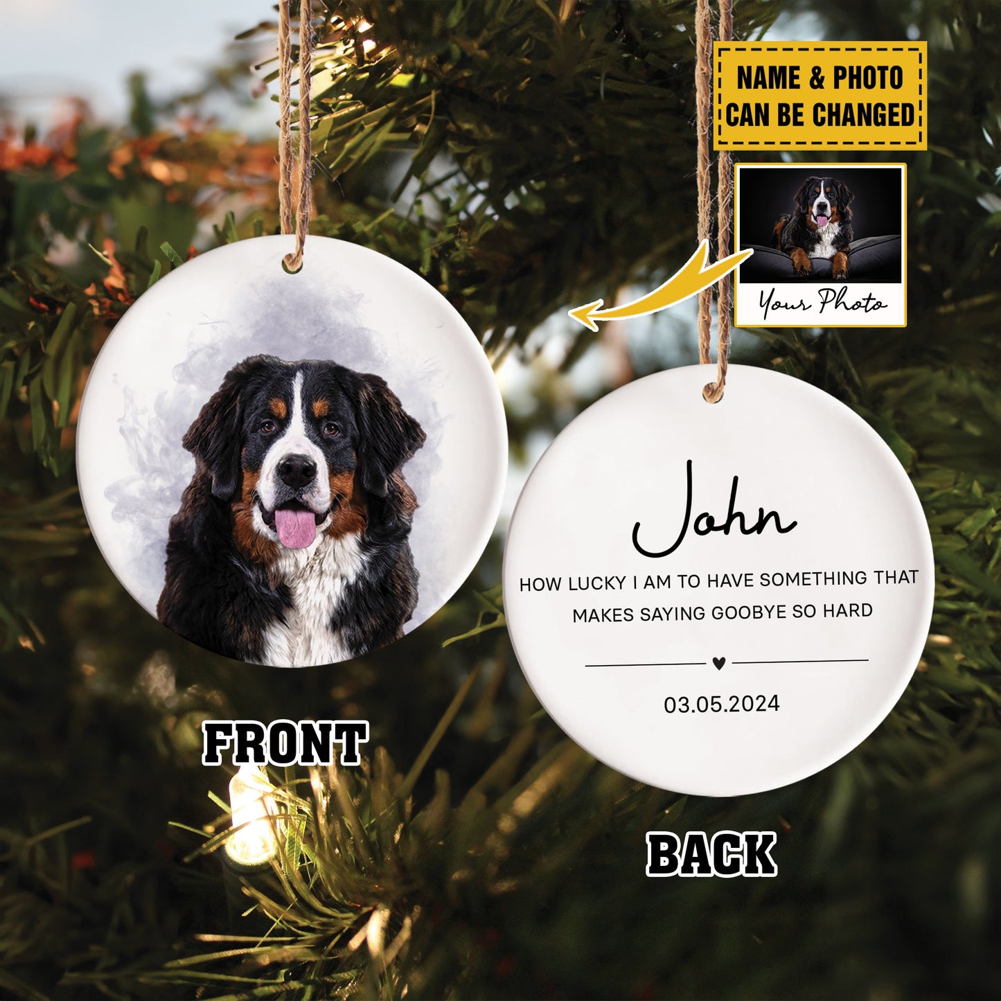 Teesdily | Personalized Photo Pet Memorial Ornament Car Hanger, Dog And Cat Watercolor Ornament, Gift For Dog Lovers, Christmas Tree Hanging
