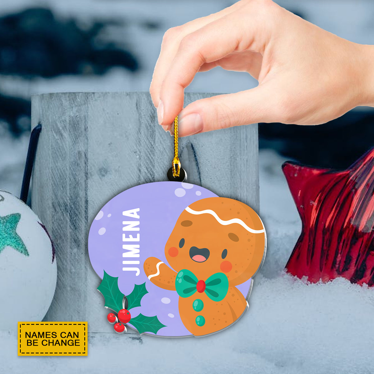Teesdily | Customized Christmas Cookie Hanging Ornament Merry Christmas Car Pendant Hanging Custom Name Ornament Two Sided Baby First Christmas Gifts