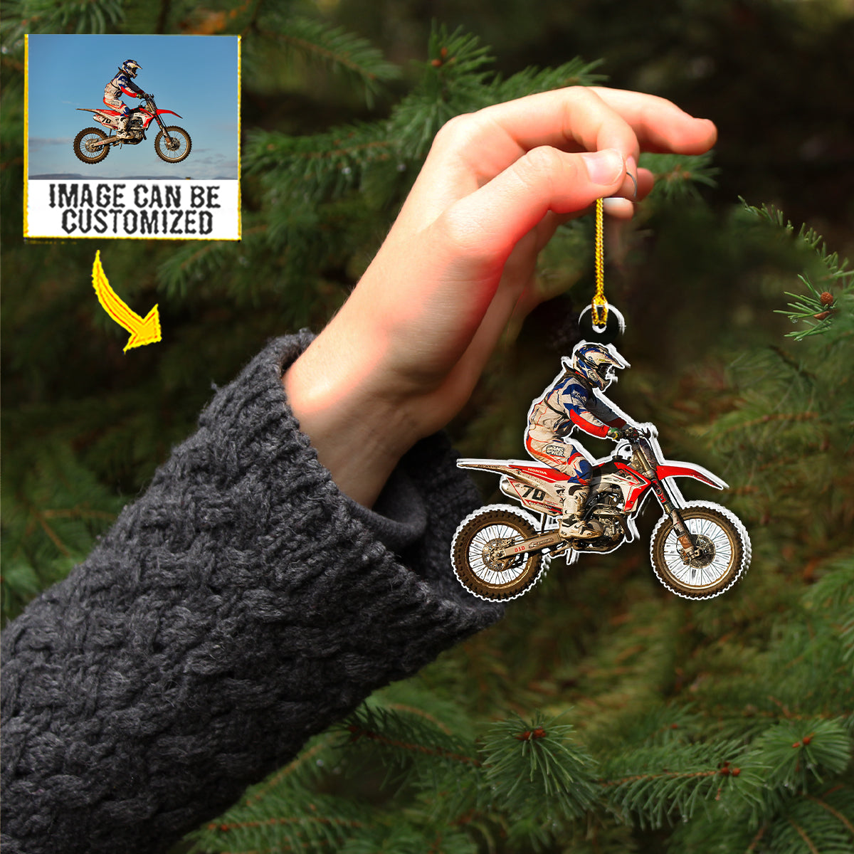 Teesdily | Customized Mountain Biker Racing Hanging Ornament Motorcycle Rear View Mirror Hanging Customized Photo Christmas Ornaments Speed Lover Gift