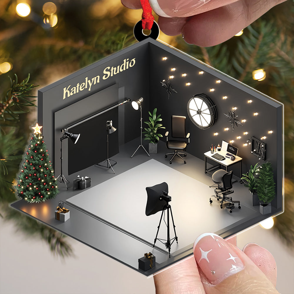 Teesdily | Custom Photo Studio Ornament 2D Flat Acrylic, Photography Studio Cameraman Christmas Ornament, Gift For Photographer