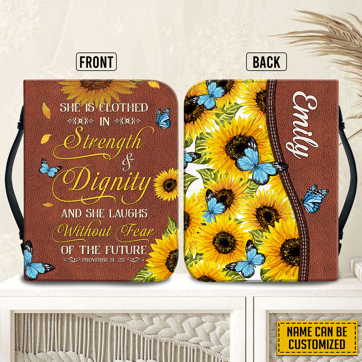 Teesdily | Custom Name Inspiring Bible Verses Bible Bag I Can Only Imagine Butterfly Sunflower Bible Cover Design Handmade Bible Cover Case With Handle M-2XL