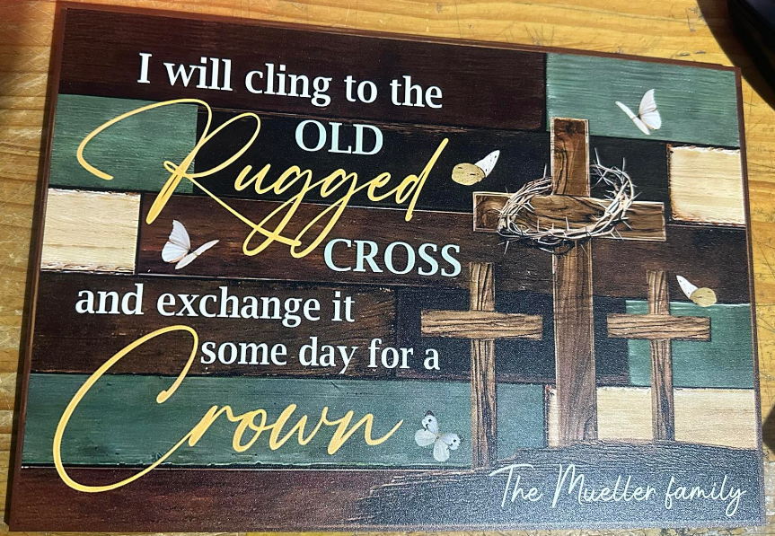 Teesdily | Customized Jesus Cross Wood Sign, I Will Cling To The Old Rugged Cross Sign, Gift For Jesus Lovers, Christian Home Decor Plywood Wood Sign