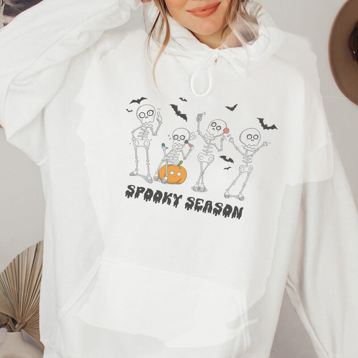 Teesdily | Funny Skeleton Halloween Shirt, Spooky Season Sweatshirt Hoodie Mug, Pumpkn Bat Skeleton Dancing Fall T-shirt, Gift For Halloween Holiday