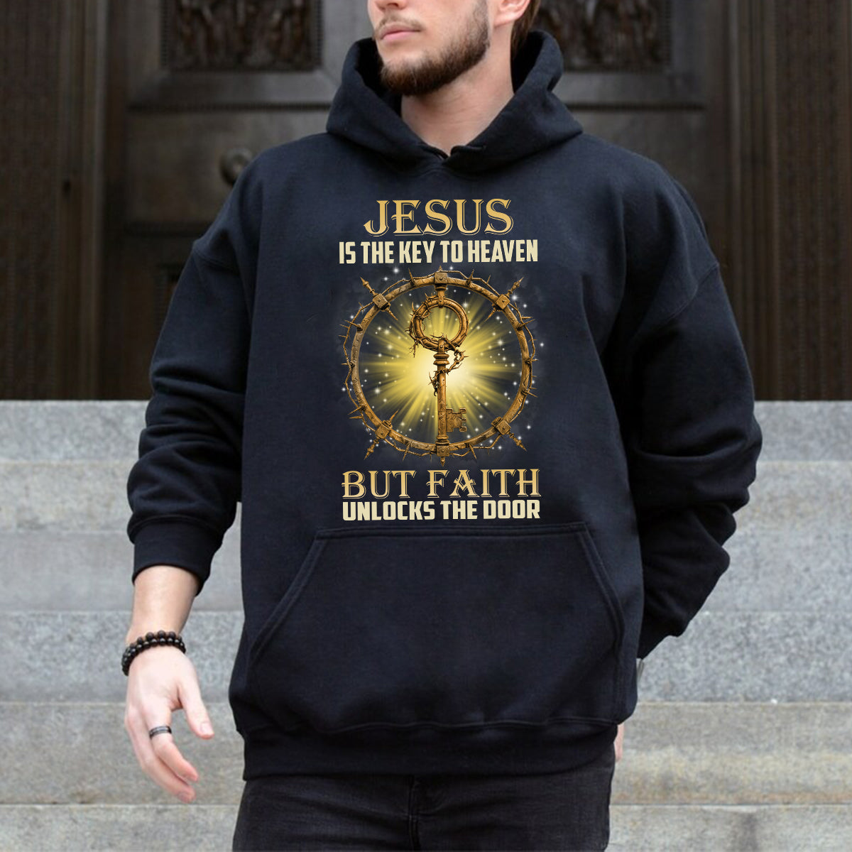 Teesdily | Jesus Christ Shirt, Jesus Is The Key To Heaven Shirt, Christian Crown Shirt, Religious Gifts Unisex Tshirt Hoodie Sweatshirt Mug