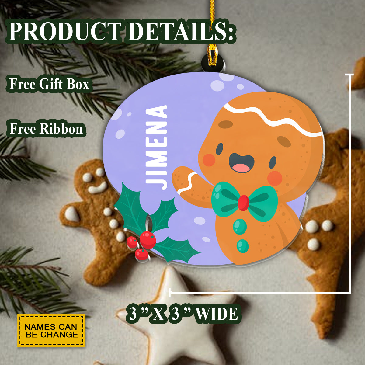 Teesdily | Customized Christmas Cookie Hanging Ornament Merry Christmas Car Pendant Hanging Custom Name Ornament Two Sided Baby First Christmas Gifts