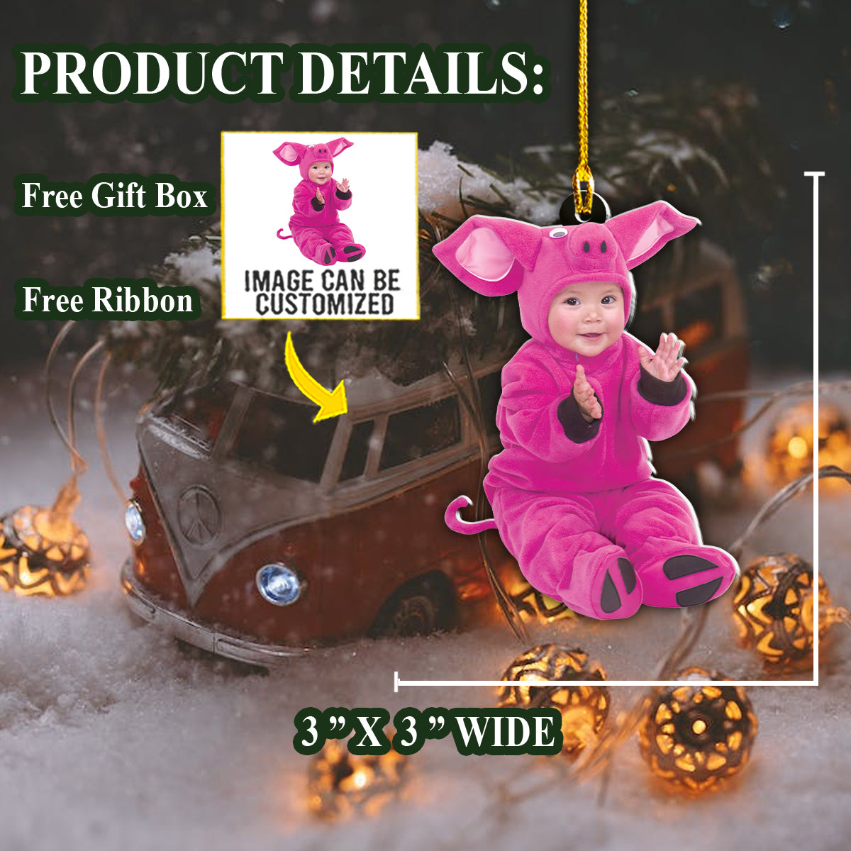 Teesdily | Customized Baby Pig Costume Christmas Hanging Ornament Personalised Photo Christmas Ornament Merry Christmas Daughter Son Gifts