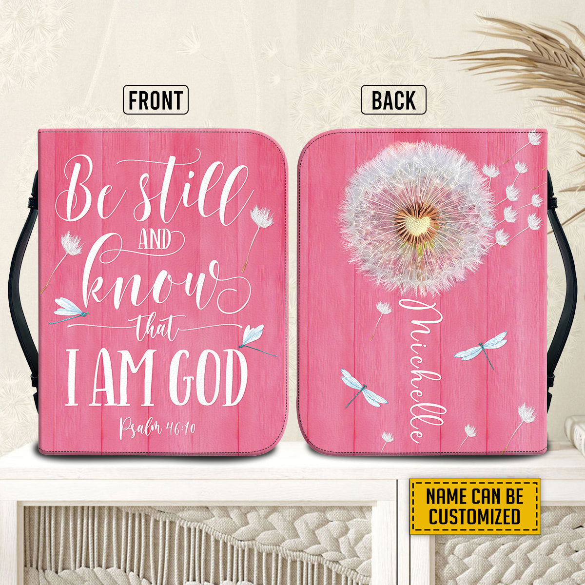 Teesdily | Customized Be Still And Know That I Am God Psalm 46:10 Bible Cover,  Dragonfly Dandelion Bible Carrier, Religious Bible Case, Jesus Believer Gift Handmade Bible Cover Case With Handle M-2XL