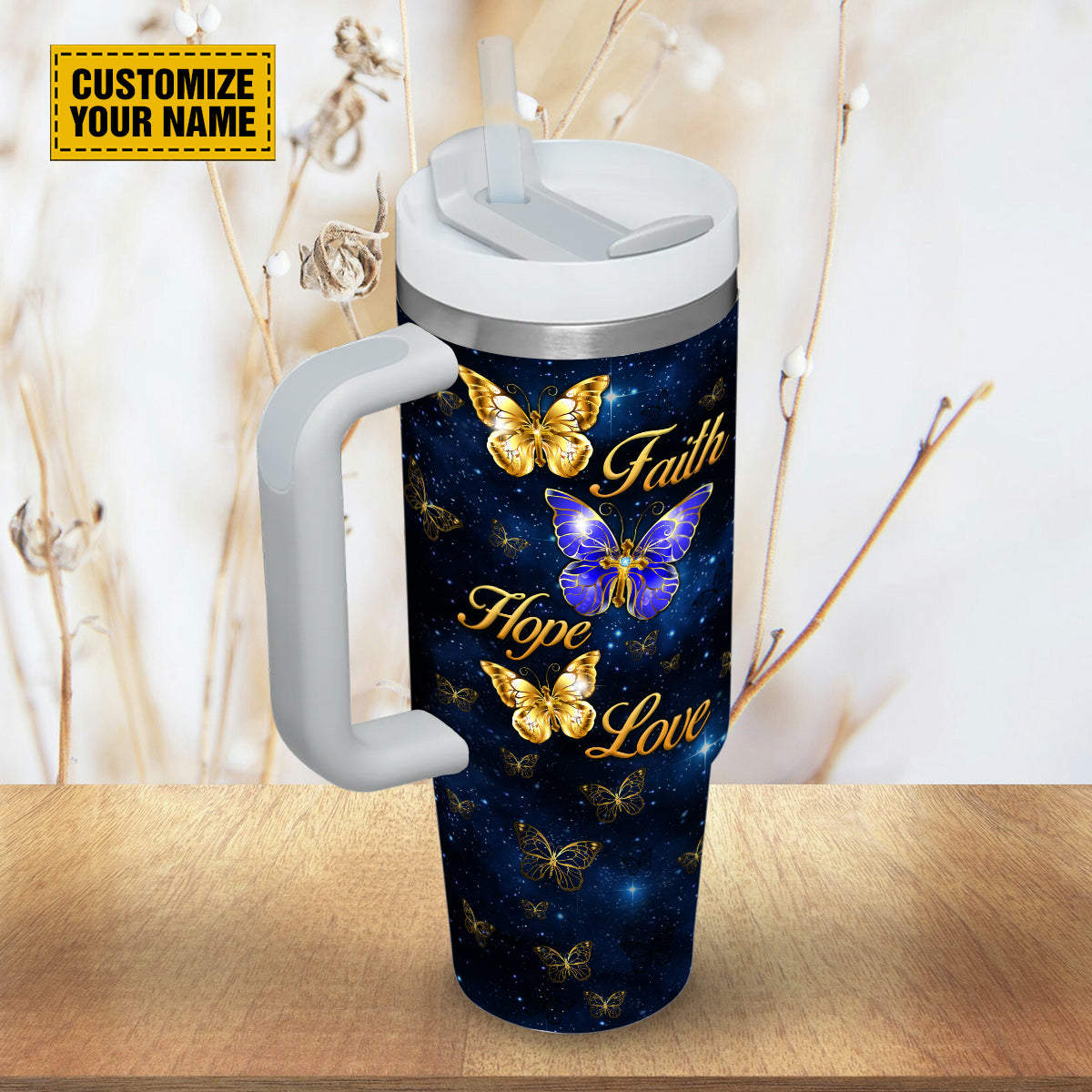 Teesdily | Butterfly Jewelry Personalized Tumbler, God Faith Hope Love Insulated Tumbler, Gift For Faith Women Christian 40oz Tumbler