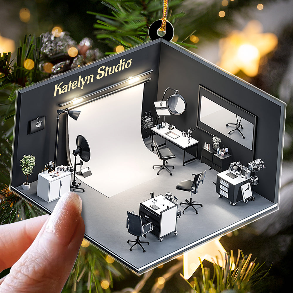 Teesdily | Custom Photo Studio Ornament 2D Flat Acrylic, Photography Studio Cameraman Christmas Ornament, Gift For Photographer