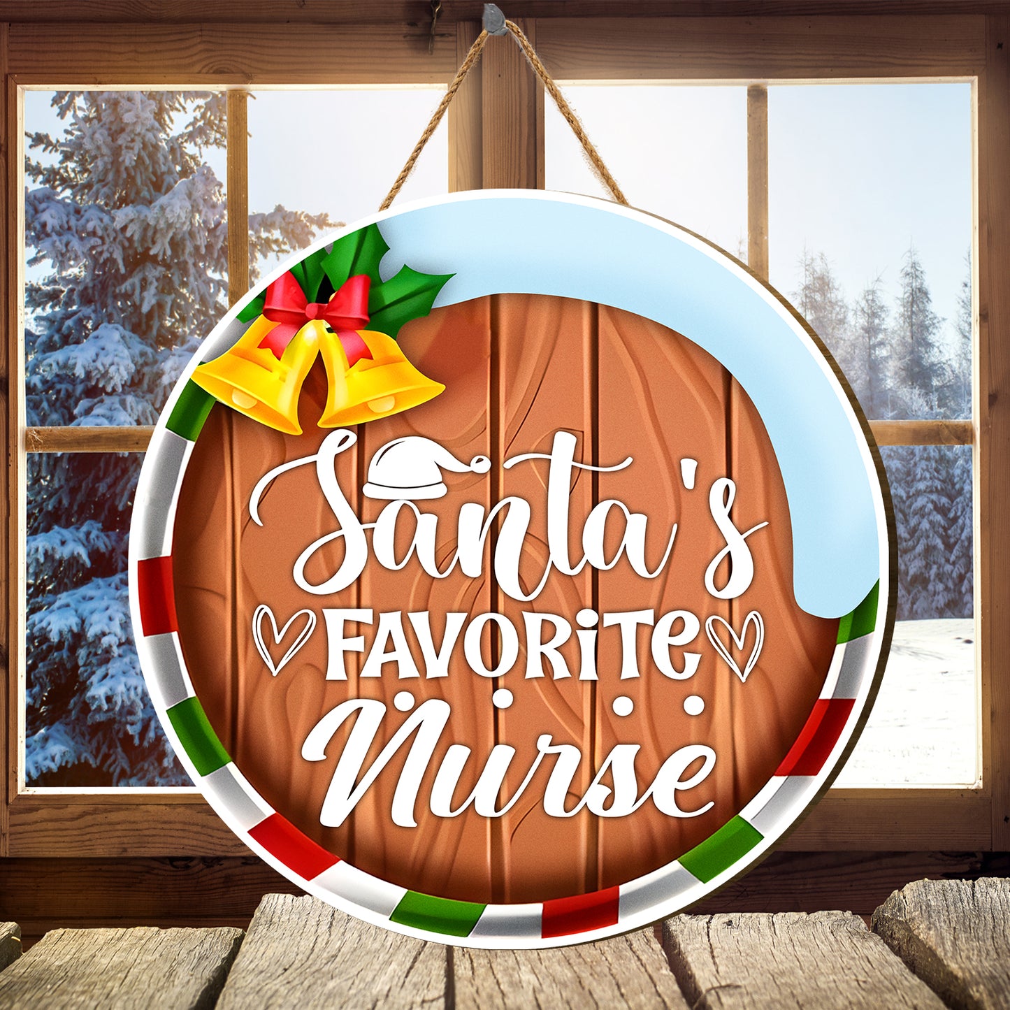 Teesdily | Nurse Christmas Wood Sign, Santa's Favorite Nurse Christmas Wooden Sign, Christmas Seasonal Front Door Hanger, Nurse Xmas Gifts