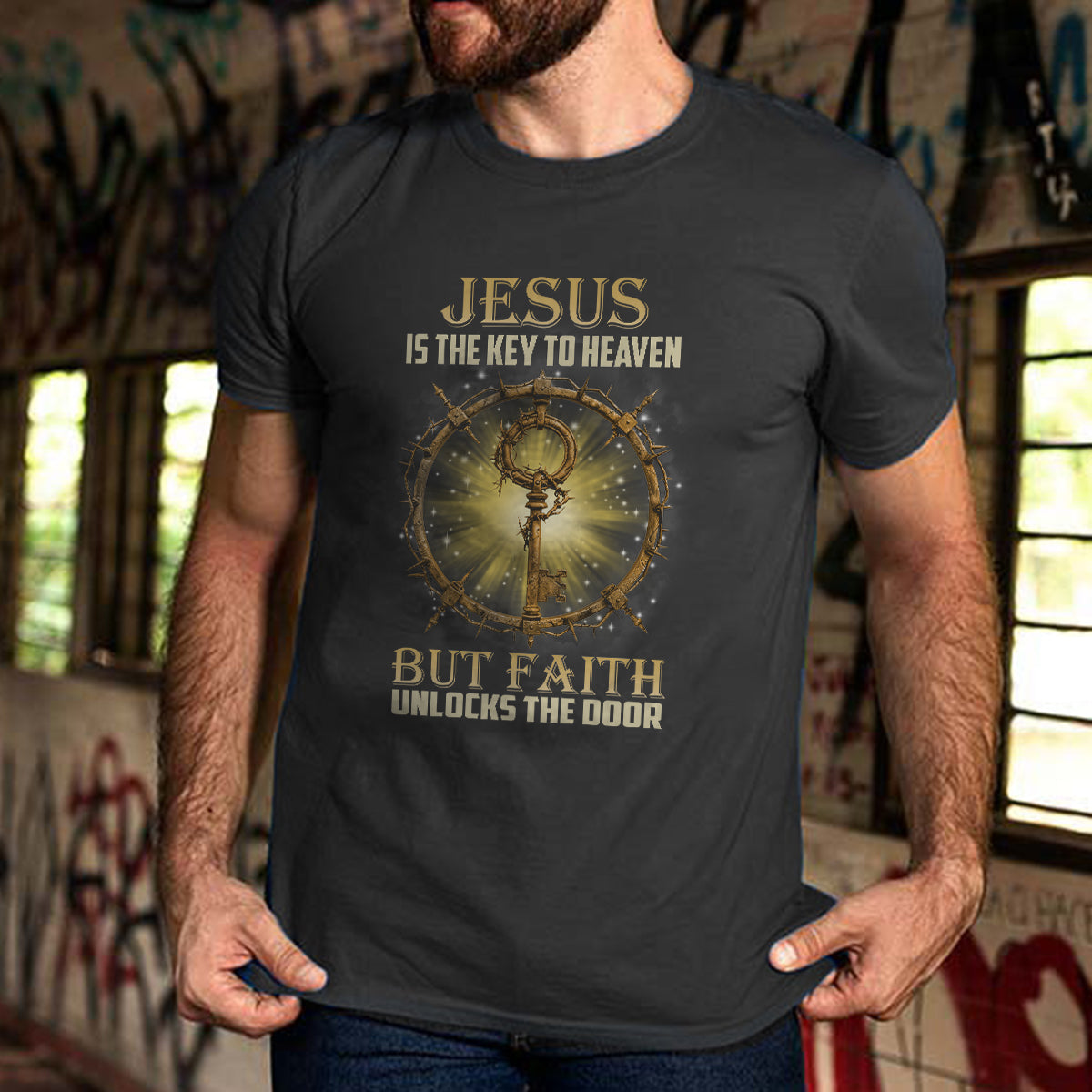Teesdily | Jesus Christ Shirt, Jesus Is The Key To Heaven Shirt, Christian Crown Shirt, Religious Gifts Unisex Tshirt Hoodie Sweatshirt Mug