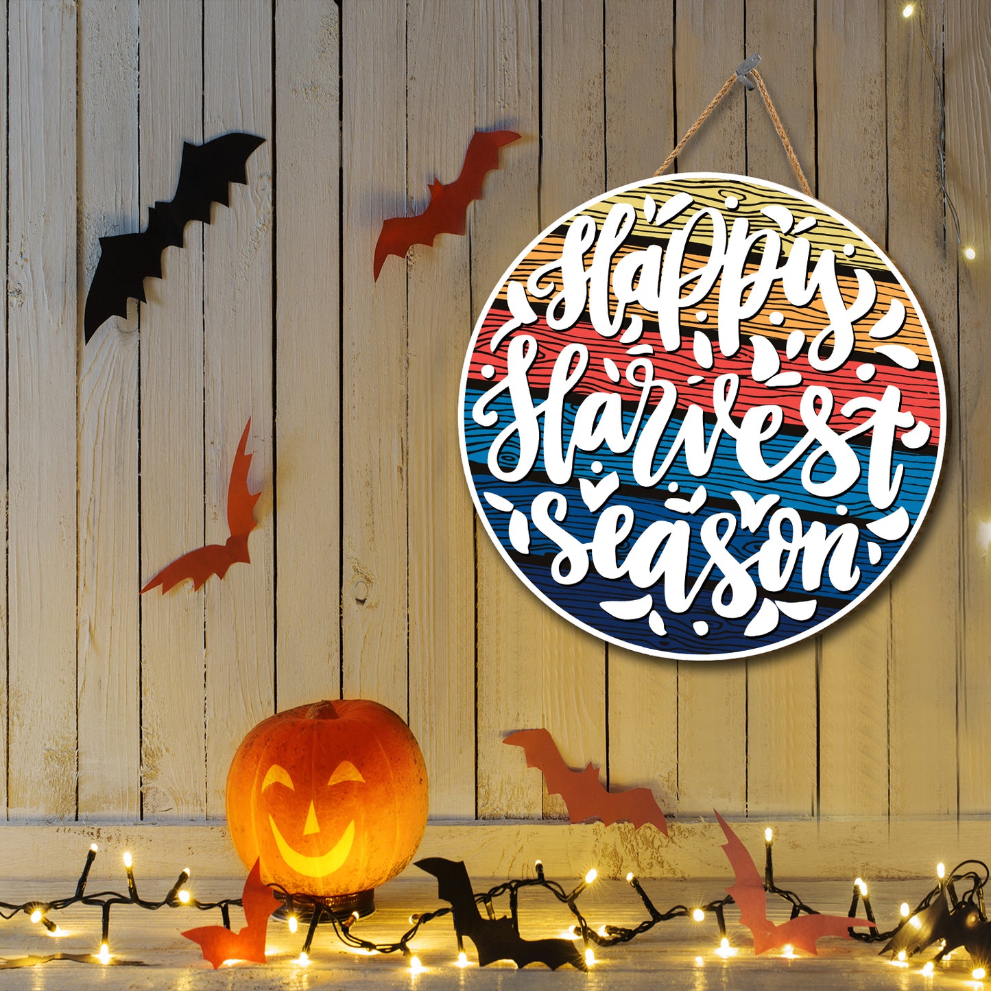 Teesdily | Thanksgiving Round Hanging Sign, Happy Harvest Season Vintage Wood Sign, Farmer Harvest Day Home Decoration, Farmhouse Wood Door Hanger