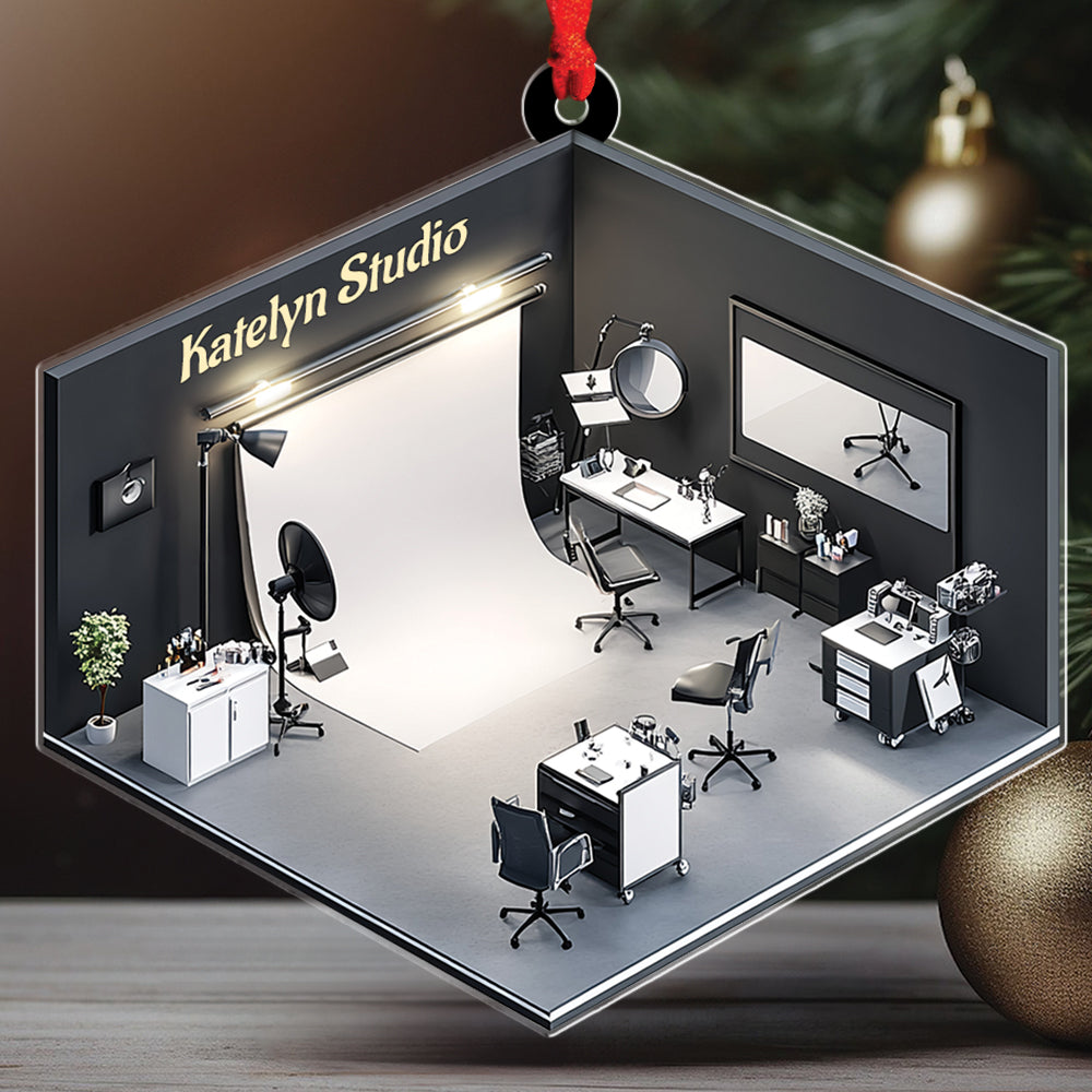 Teesdily | Custom Photo Studio Ornament 2D Flat Acrylic, Photography Studio Cameraman Christmas Ornament, Gift For Photographer