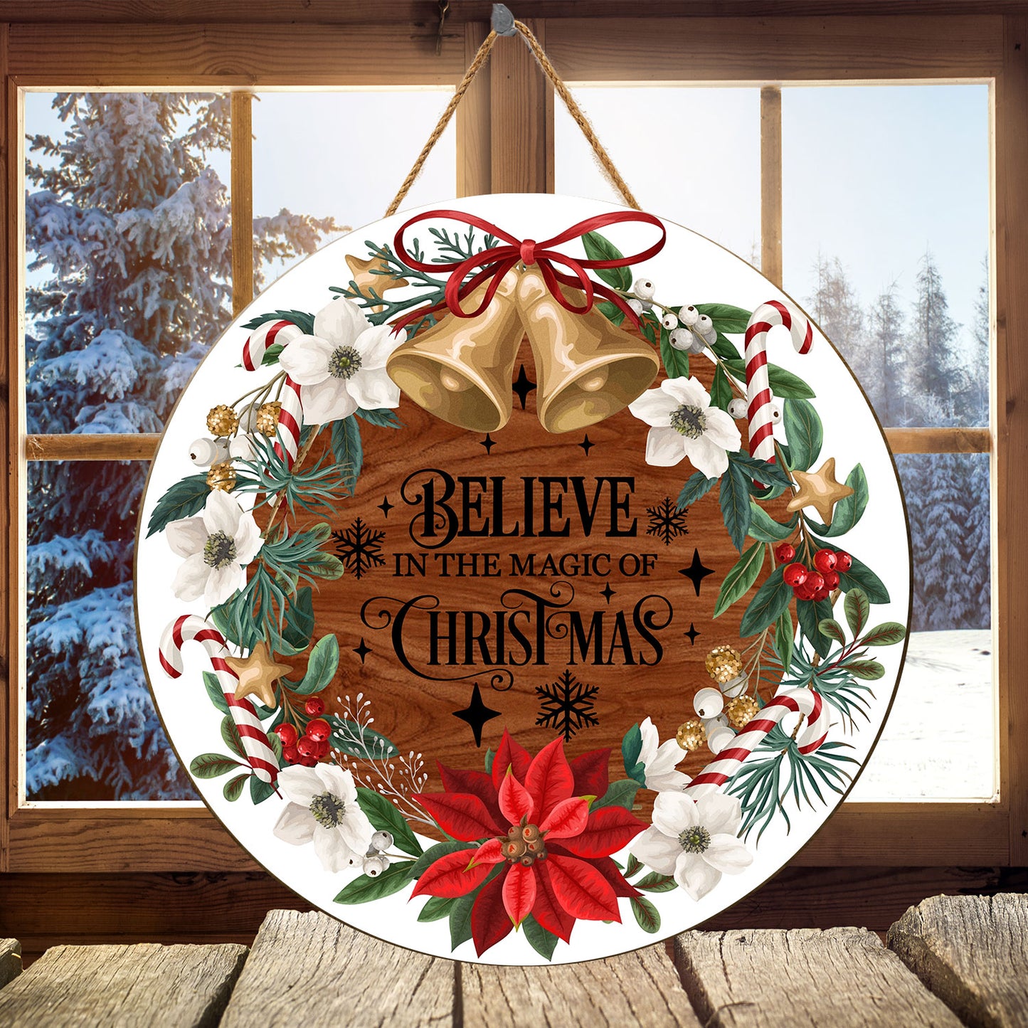 Teesdily | Christmas Positive Slogan Christmas Wreath Wood Sign Door Decoration Happy Christmas's Day Holiday Gift Idea Office Decor