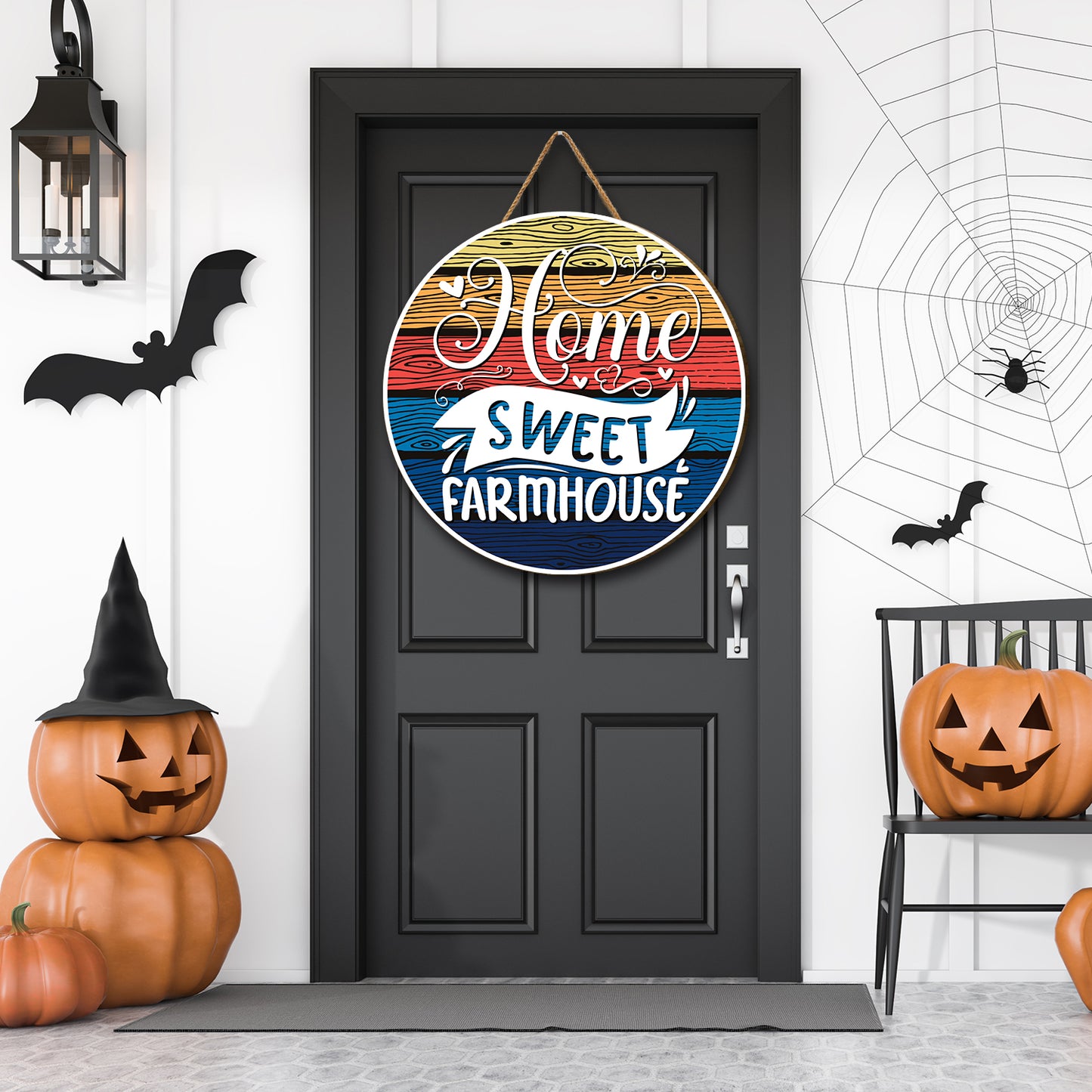 Teesdily | Thanksgiving Round Home Sign, Home Sweet Farmhouse Vintage Welcome Wood Sign, Farm Wood Signs Home Decor, Farmhouse Porch Decoration