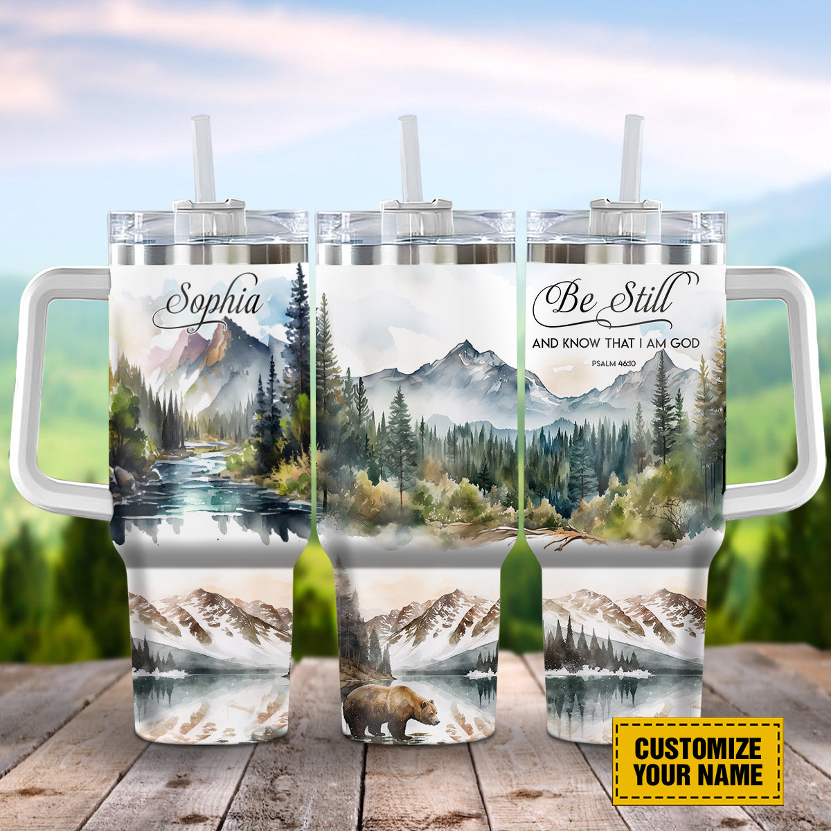 Teesdily | Be Still And Know That I Am God Customized Tumbler, Psalm 46:10 Travel Cups, Gift For Jesus Lovers, Christian Gift 40Oz Tumbler With Handle & Straw