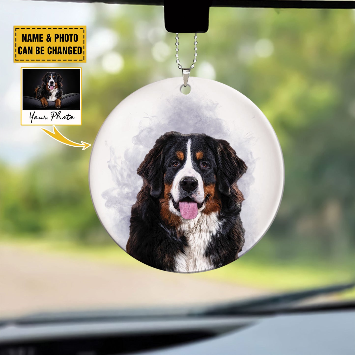 Teesdily | Personalized Photo Pet Memorial Ornament Car Hanger, Dog And Cat Watercolor Ornament, Gift For Dog Lovers, Christmas Tree Hanging