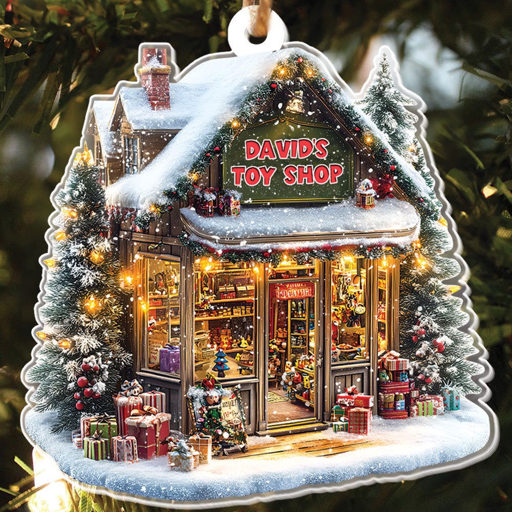 Teesdily | Customized Kid Toy Shop Ornament Christmas, Children Toy Store 2D Acrylic Ornament, Christmas Ornament Decor Gift