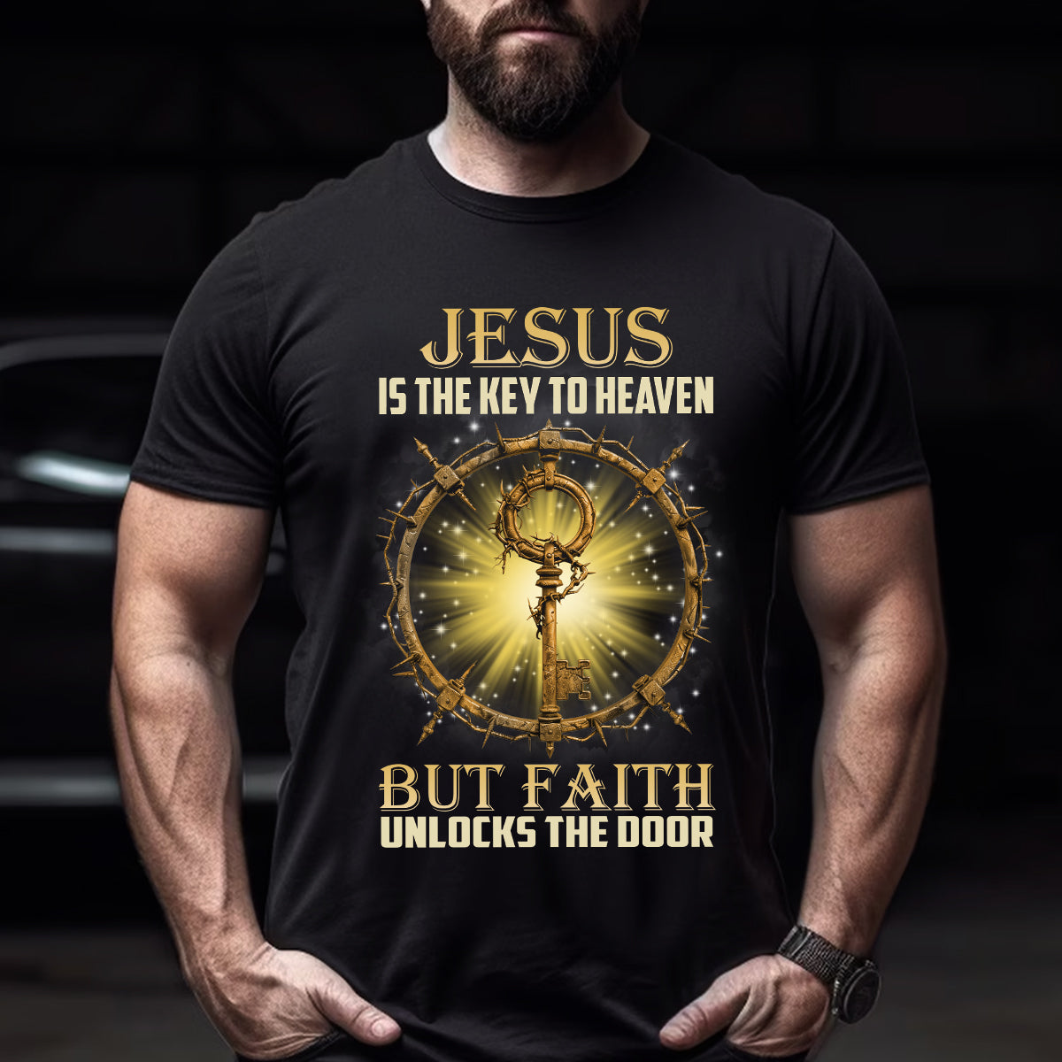 Teesdily | Jesus Christ Shirt, Jesus Is The Key To Heaven Shirt, Christian Crown Shirt, Religious Gifts Unisex Tshirt Hoodie Sweatshirt Mug