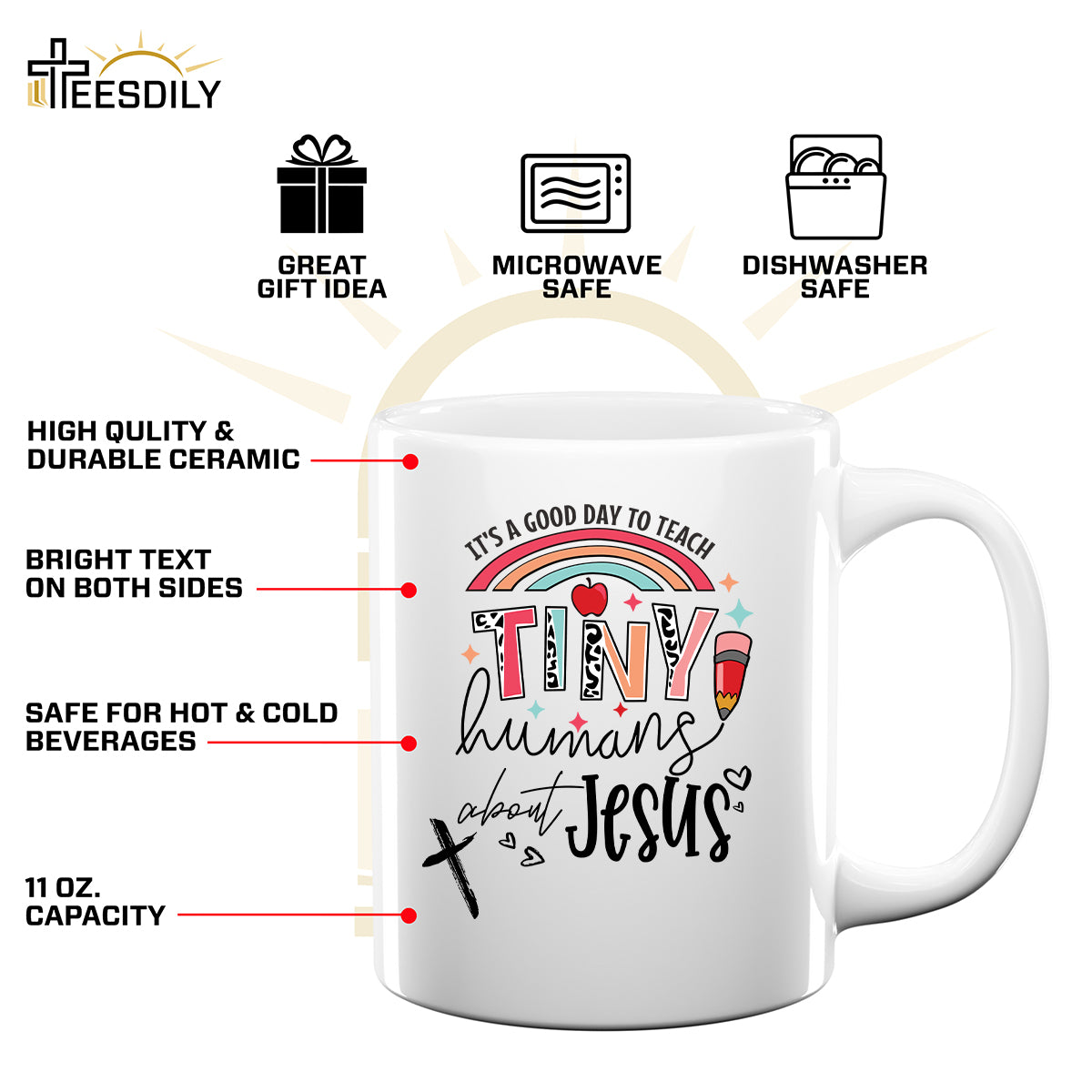 Teesdily | Jesus Teacher Shirt, It's A Good Day To Teach Tiny Humans About Jesus Tee Sweatshirt Hoodie Mug, Jesus Lovers Gifts, Teaching Gifts