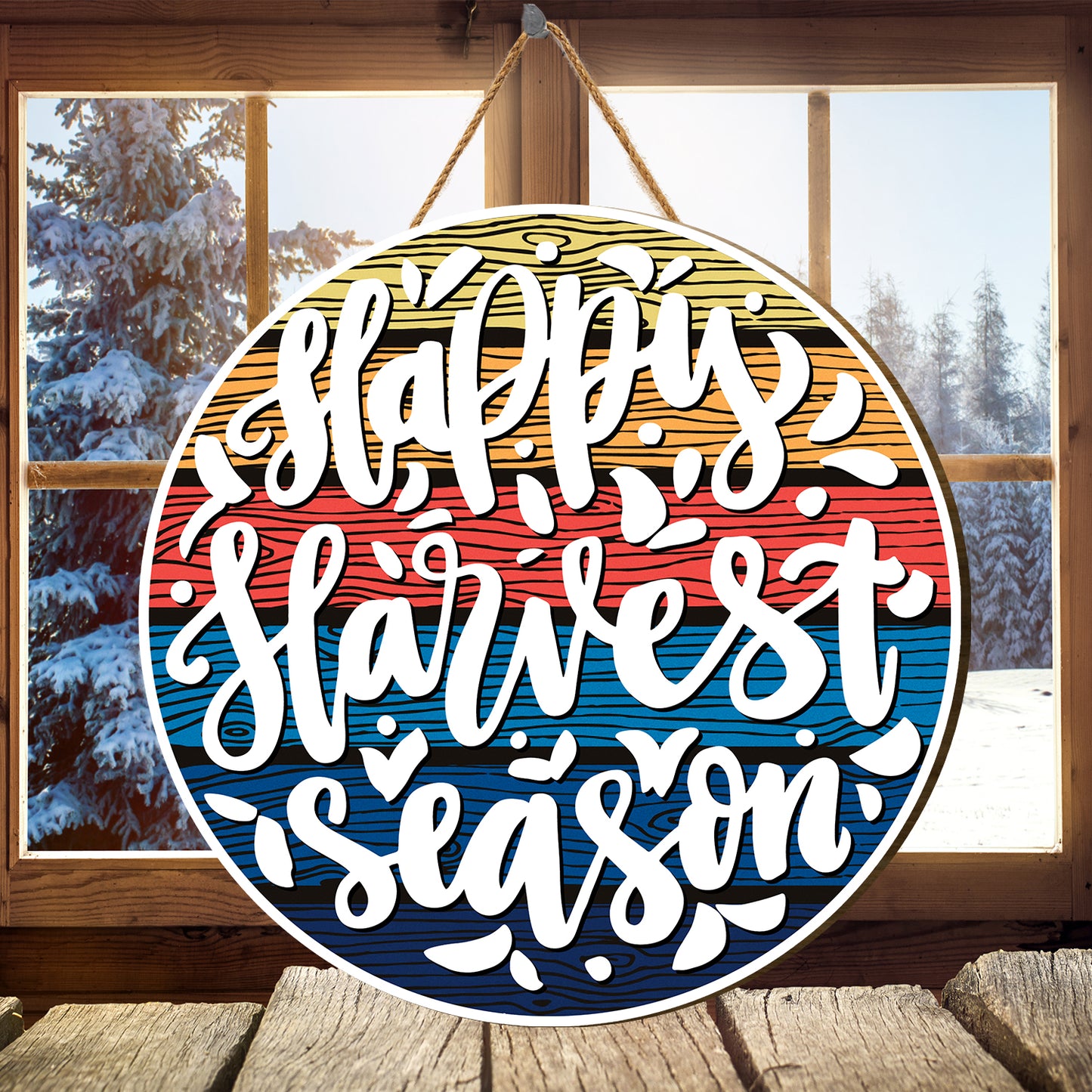 Teesdily | Thanksgiving Round Hanging Sign, Happy Harvest Season Vintage Wood Sign, Farmer Harvest Day Home Decoration, Farmhouse Wood Door Hanger